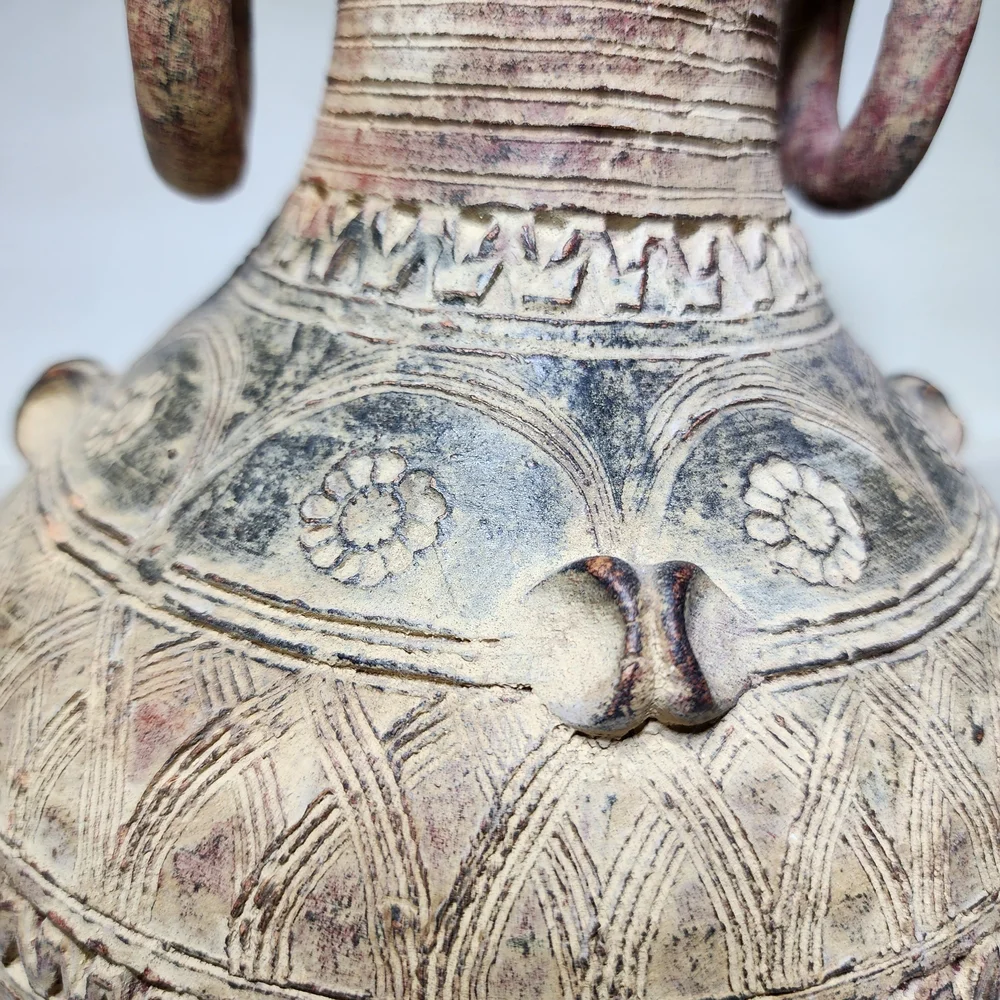 Vintage Tribal Style Ceramic Red Clay Vase. Pottery Decorative Vase - Picture 2 of 9